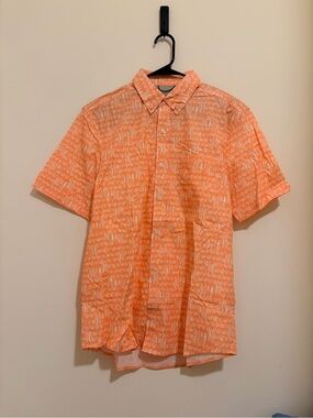 Lands' End Short-Sleeve Orange Button-Down with White Nautical Print